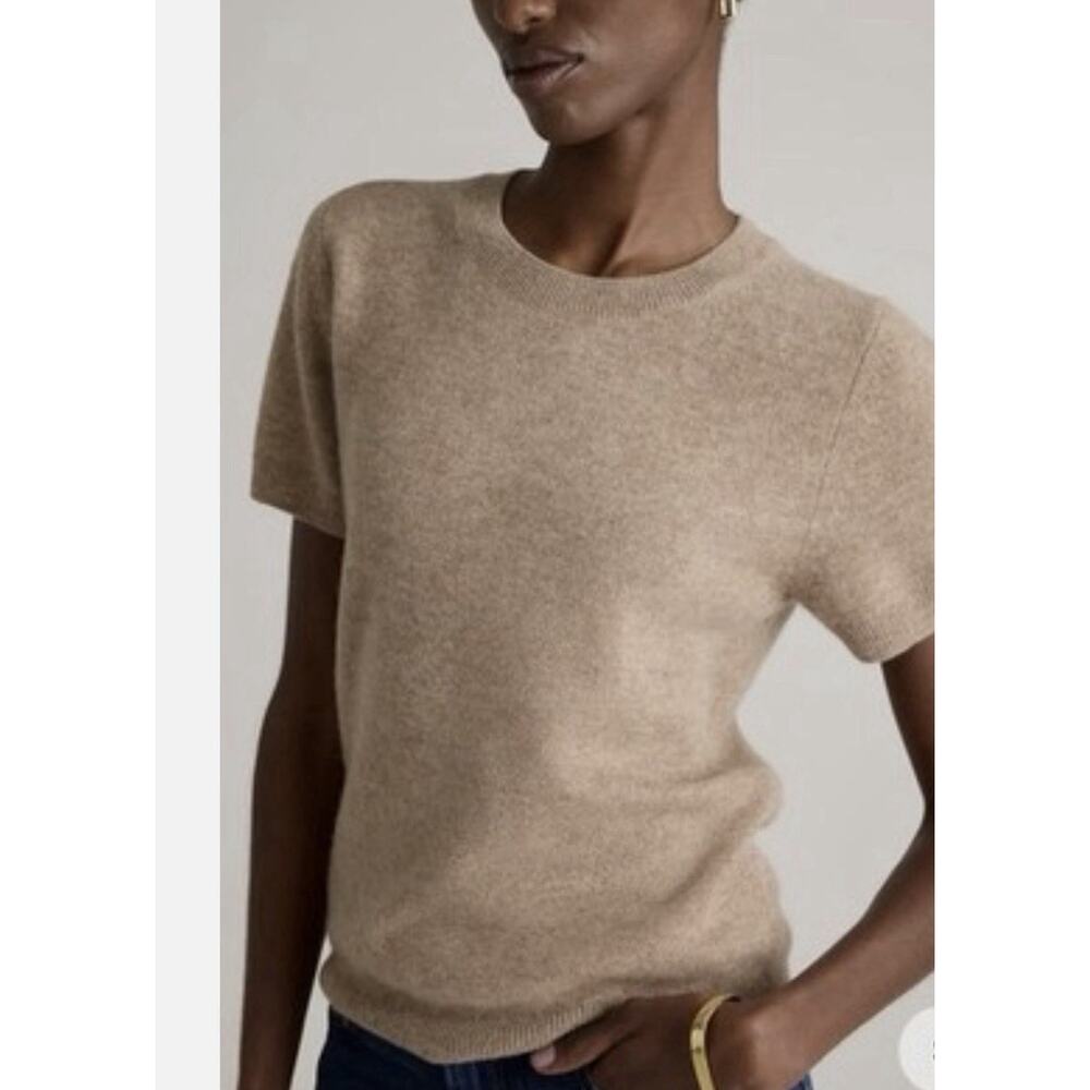 Quince Short-Sleeve Crewneck Sweater in Taupe